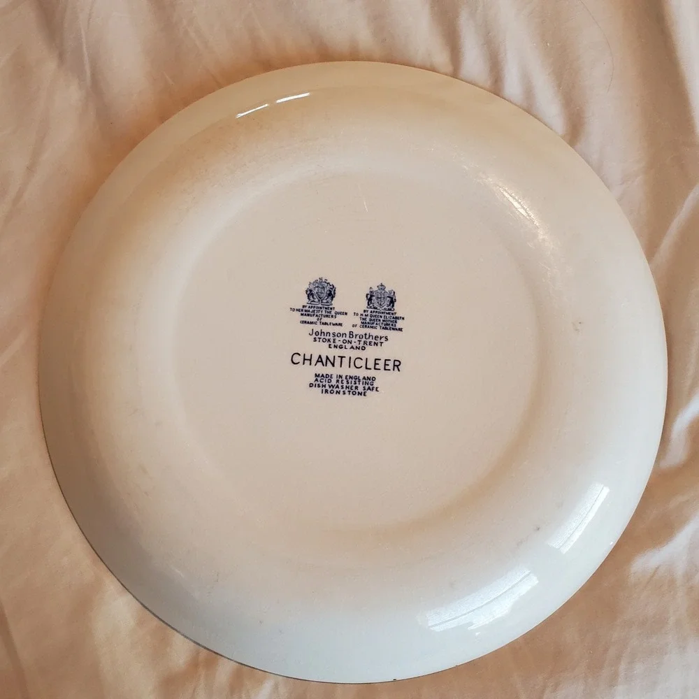 Johnson Brothers Chanticleer Blue White Rooster Ironstone 10 inch Dinner Plate